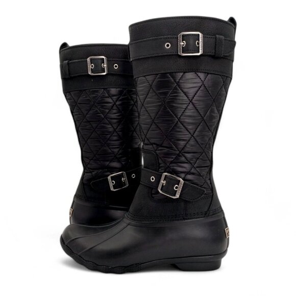Sperry Women's Size 8.5 Black Saltwater Tall Nylon Quilt Buckle Rain Duck Boot - Picture 2 of 16